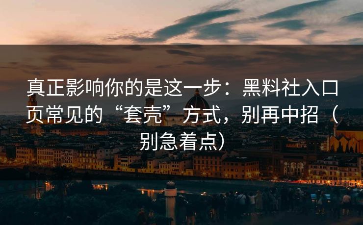 真正影响你的是这一步：黑料社入口页常见的“套壳”方式，别再中招（别急着点）
